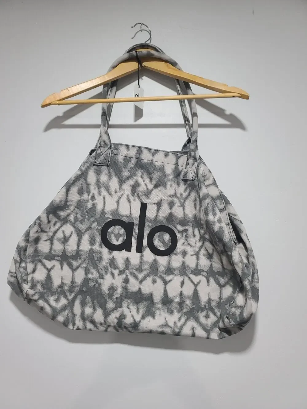 ALO Yoga Gray Tie Dye Canvas Cotton Tote Large Shopper Bag Gym Travel NWT